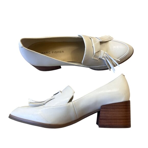 Marc Fisher Phylicia Loafers Womens 6.5 Cream Solid Tassle Chunky Heel Classic - Picture 2 of 11